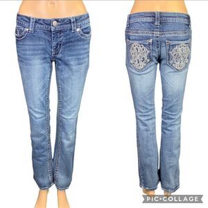 Paisley Sky Womens Denim Blue Jeans Pants Jeweled Straight Leg Size 4 EUC